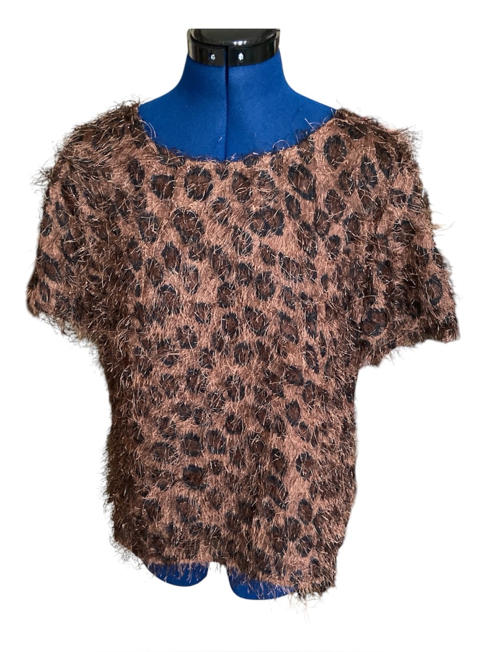 Vintage Russell Kemp leopard animal print eyelash top short sleeves Size 12